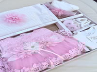 فستان مواليد تركي 0-3 مع لحاف قطن 100% و ربطة وهيل...