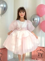 فستان الفيونكات اورقنزا وردي + شنطة وطوق