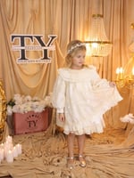 فستان مواليد بيج بتفاصيل دانتيل