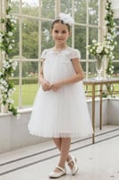 فستان تور بشك كريستال وريش مع طوق للشعر