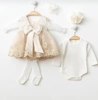 طقم مواليد دانتيل فخم قطن 100%