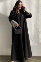 عباية كتان بأكمام جاكار بقصة دبل كلوش مع إمكانية ا...
