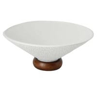 صحن ديكور أبيض بقاعدة خشبية رقم الصنف: 5241