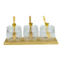 طقم برطمانات زجاجية مخططة مع ملاعق وغطاء بلمسة ذهب...