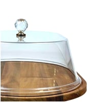 صينية تقديم خشبية بغطاء أكريليك ومقبض كريستالي