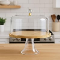 حامل كيك زجاجي بقاعدة مرتفعة وغطاء شفاف بكرة كريست...