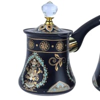 طقم ركوة قهوة شرقية فاخرة بنقوش إسلامية-اسود