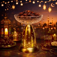 حامل حلويات مضيء بتصميم رمضاني فاخر باللون الذهبي