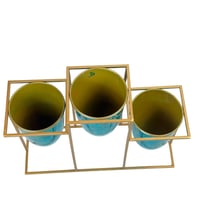 طقم مزهريات ديكوريه مع حامل معدني ذهبي