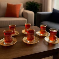 طقم فناجيل شاي زجاج بنقشة ذهبية – 6 قطع