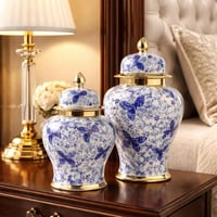 طقم فازات ديكور فاخرة بنقوش الفراشات الكلاسيكية