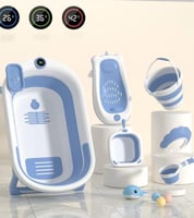 طقم استحمام أطفال 8 في 1 قابل للطي مع شاشة حرارة ر...