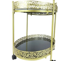 عربة تقديم ذهبية بطبقتين بزخارف فاخرة