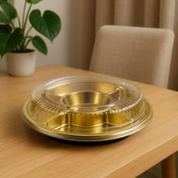 طبق تقديم دائري فاخر بغطاء شفاف – لون ذهبي