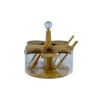 طقم حافظات توابل زجاجية بغطاء خشبي مع قاعدة دوّارة