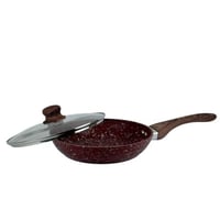 مقلاة جرانيت بغطاء زجاجي ومقبض خشبي- 26سم
