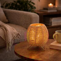 فانوس ديكور منسوج باضاءة داخلية وقاعدة معدنية