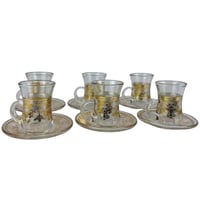 طقم بيالات شاي زجاجية مزخرفة مع صحون تقديم – عدد 6...