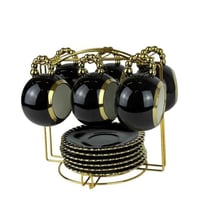 طقم فناجين قهوة سيراميك فاخر بلون أسود ولمسات ذهبي...