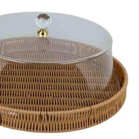 صينية تقديم مستديرة من الخيزران مع غطاء اكريلك أني...