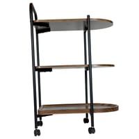 طاولة خدمة ثلاثية بعجلات – خشب طبيعي وإطار معدني