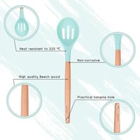 ملعقة/سباتولا سيليكون مشقوقة بمقبض خشبي