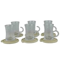 طقم كاسات شاي زجاجية بمقابض وقواعد حبلية – 6 قطع