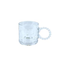 طقم فناجين زجاجية شفافة بمقبض خرزي - 6 قطع