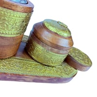 طقم مبخرة خشبي هندي فاخر بنقوش ذهبية