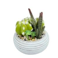 صبار ديكوري صناعي في أصيص سيراميكي مخطط