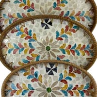 طقم صواني بيضاوية من الخيزران بنقشة فسيفساء ملونة