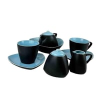 طقم شاي سيراميك فاخر باللون الأسود والأزرق السماوي...