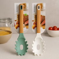 مغرفة سيليكون تصميم Color Block، بمقبض خشبي أنيق