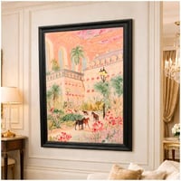 لوحة فنية جدارية بإطار فاخر بتصميم قصر وحديقة خيول