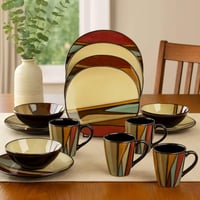 طقم أواني طعام سيراميك بنمط هندسي عصري – 16 قطعة