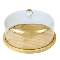 صحن تقديم خشبي مع غطاء زجاجي شفاف – تصميم أنيق لحف...