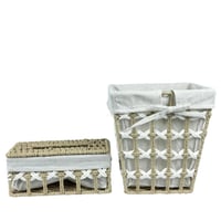 طقم سلة مهملات أنيقة وعلبة مناديل فاخرة من الخوص ا...