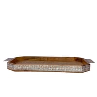 صينية ضيافة خشبية مزخرفة بمقابض نحاسية