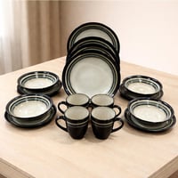 طقم أواني سفرة بورسلان أسود وأوف وايت – تصميم عصري...