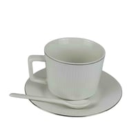 طقم فناجين قهوة بورسلان أبيض مع صحون وملاعق بتصميم...