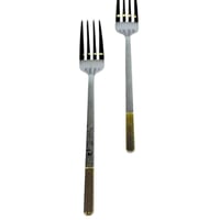 طقم شوك طعام استيل بمقبض مزخرف ذهبي