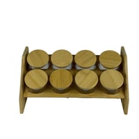 طقم بهارات بغطاء خشبي مع حامل من الخيزران – 8 عبوا...