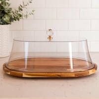صينية تقديم خشبية بغطاء أكريليك ومقبض كريستالي
