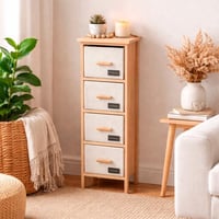 وحدة تخزين خشبية بأدراج قماش تصميم عملي وانيق