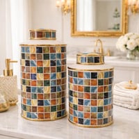 طقم فازات سيراميك بنقشة الموزاييك الملونة