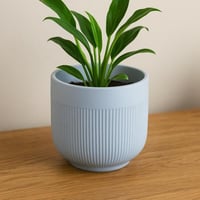 أصيص نبات سيراميك بلون أزرق فاتح بخطوط عمودية