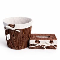 طقم سلة تخزين مع علبة مناديل منسوجة – تصميم أنيق ل...