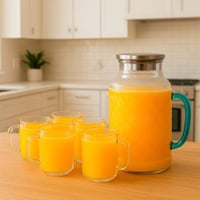 طقم إبريق عصير زجاجي بنقشة أنيقة مع 6 أكواب