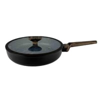 مقلاة غير لاصقة بغطاء زجاجي ومقبض خشبي أنيق 28cm