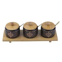 طقم بهارات سيراميك مع قواعد خشبية -3قطع -موديل بال...